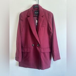 NWT Madewell Drapeweave Caldwell Double Breasted Burgundy Blazer Size XS